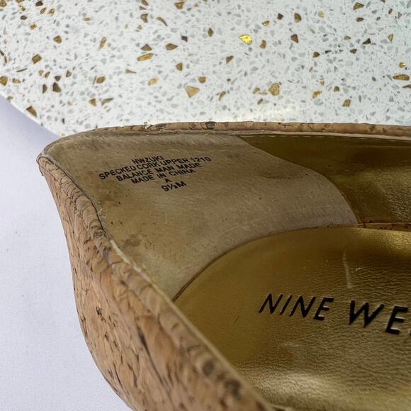 Nine West Tan Specked Cork Heel Peep Toe 4" Pumps Shoes Women's Size 9.5 - Picture 7 of 11